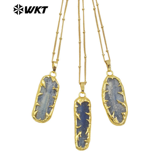WT-N1468 Bohemian Vintage Style Women 18k Gold Plated Handmade Raw Stone Blue Kyanite Neckklace