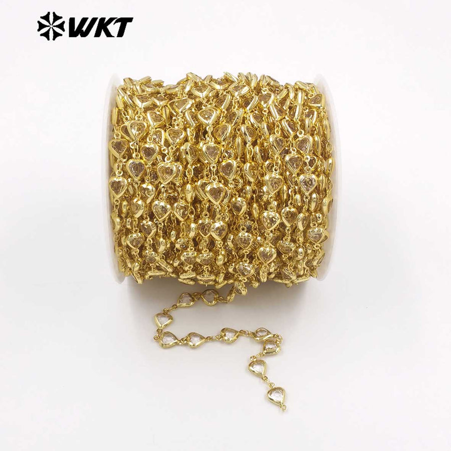 WT-BC278 Romantic Design Gold Plated Yellow Brass And Crystal Heart Shape Metal Chain As Women Necklace DIY Accessories