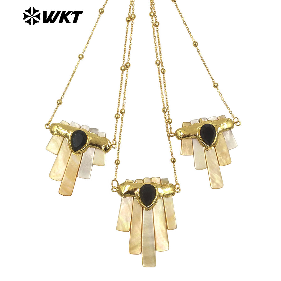 WT-JN323 Natural Shell Statement Necklace Rectangle Shape Special Jewelry Design Gold Electroplated Tiny Chain For Birthday Gift