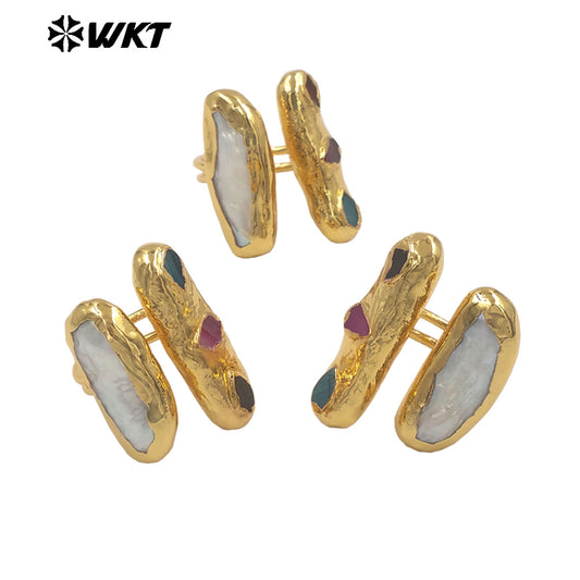 WT-MPR153 Hot Sale Gold Plated Natural Little Agate Stone And Freshwater Pearl Adjustable Rings As Lady Fashion Accessories