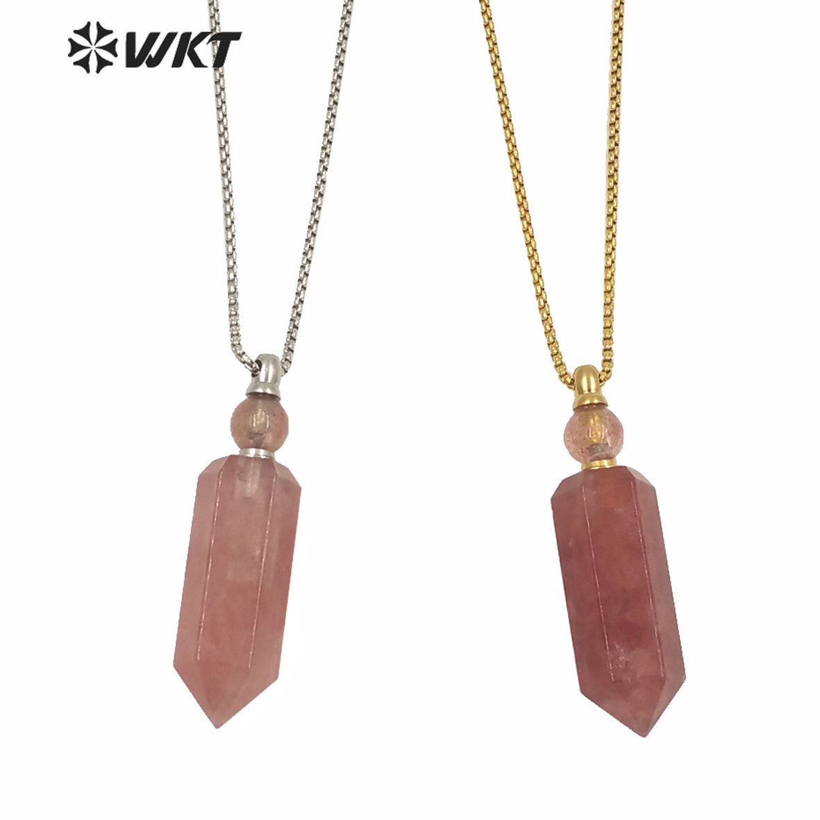 WT-N1232 New Color Women Hot Sales Gold Natural Strawberry Quartz Necklace Fashion Perfume Bottle Spirit Quartz Point Necklace