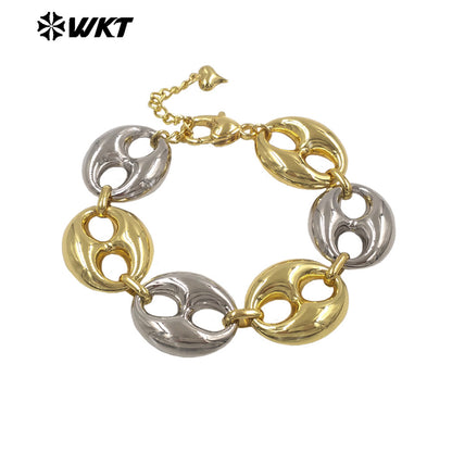 WT-JF377 Newest Wholesale Gold And Silver Plated Yellow Brass Pig Nose Shape Metal Bracelet For Women Trendy Accessories