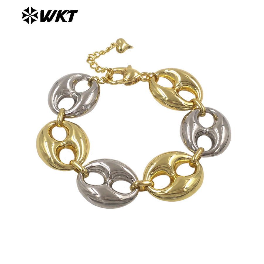 WT-JF377 Newest Wholesale Gold And Silver Plated Yellow Brass Pig Nose Shape Metal Bracelet For Women Trendy Accessories