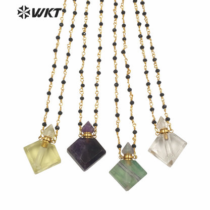 WT-N1229 WKT New Design Natural Precious Faceted Gemstone Essence Oil Bottle Necklace Hot Beads Chain Perfume Bottle Necklace