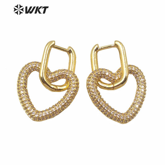 WT-ME074 Supper Hot Unique Shinning Cubic Zircon Earrings Gold Plated Star Heart Clasp Earrings Fashion Gold Cz Earrings