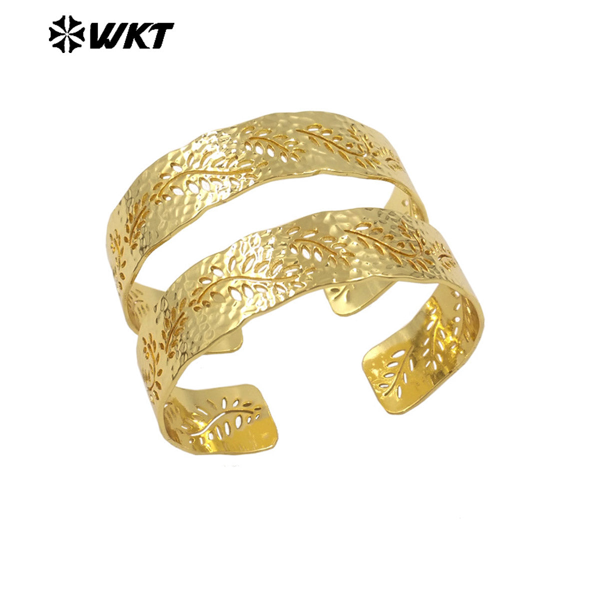 WT-B684 Wholesale Hot Sale Charming 18K Gold Plated Beautiful Leaf Carved Special Grain Design Women's Bracelet As Birthday Gift