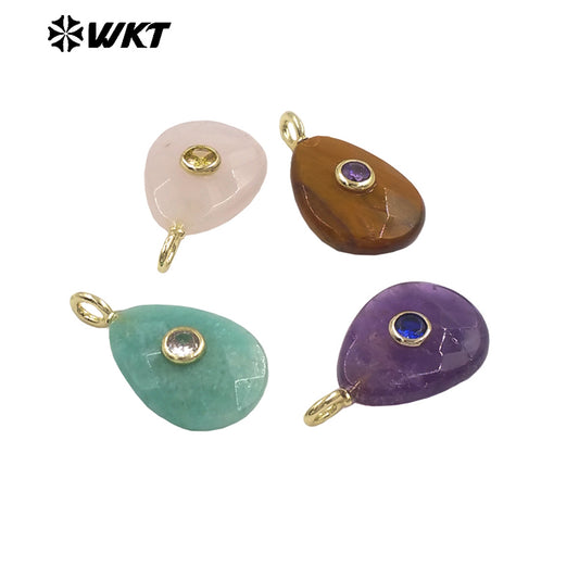 WT-P2025 Beautiful Waterdrop Shape Faceted Natural Gemstones Set In Zircon Pendant For Lovely Earrings Jewelry Making Charms