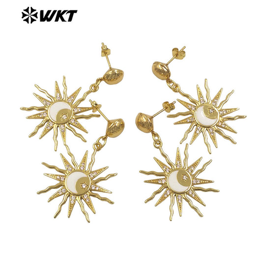 WT-ME118 Amazing Fashion Elegant Big Long Dangle Sun and Moon Star Earrings for Women