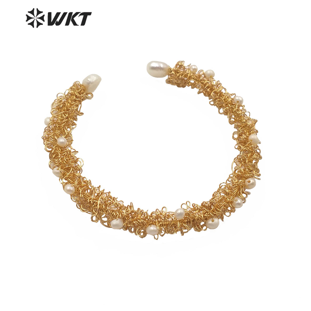 WT-MPB015 Charming Gorgeous Tiny Pearl Cluster Women Gold Bangle Fashion Adjustable Cuff Pearl Bangle Birthday Gift Bangle