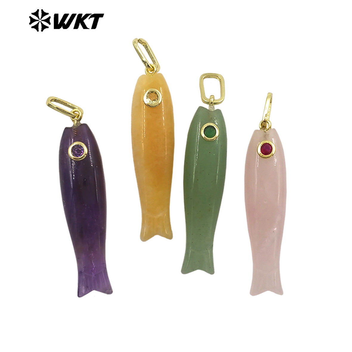 WT-P2114 Interesting Cute Style Natural Gemstones And Zircon Long Fish Shape Charms Pendants For Women Trendy Earrings DIY