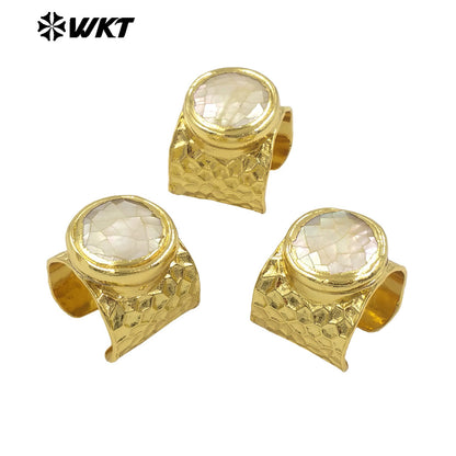 WT-MPR111 on Sale Uniquely Designed Unisex 18K Gold Plated Round Crack Adjustable Shell Wide Ring Jewelry Accessory for Party