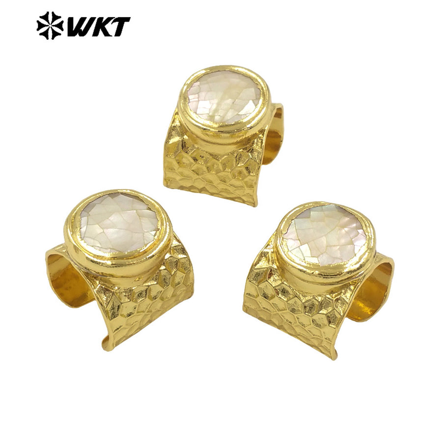 WT-MPR111 on Sale Uniquely Designed Unisex 18K Gold Plated Round Crack Adjustable Shell Wide Ring Jewelry Accessory for Party