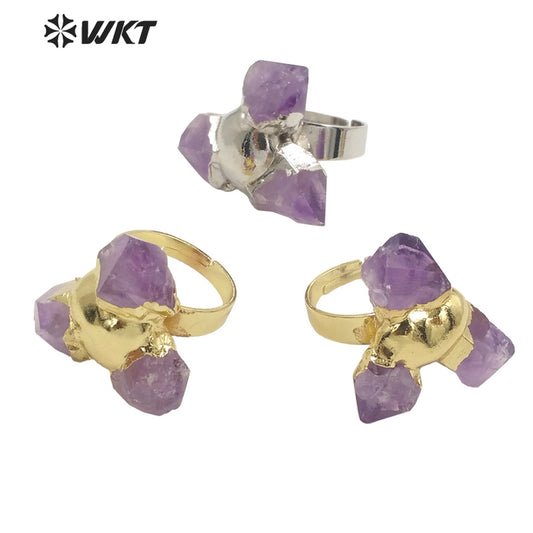 WT-R393 WKT 2022 Bohemian Women's Jewelry Cluster Amethyst Stone Ring for Lady Ring Natural Stone for Wedding Party Gold Ring
