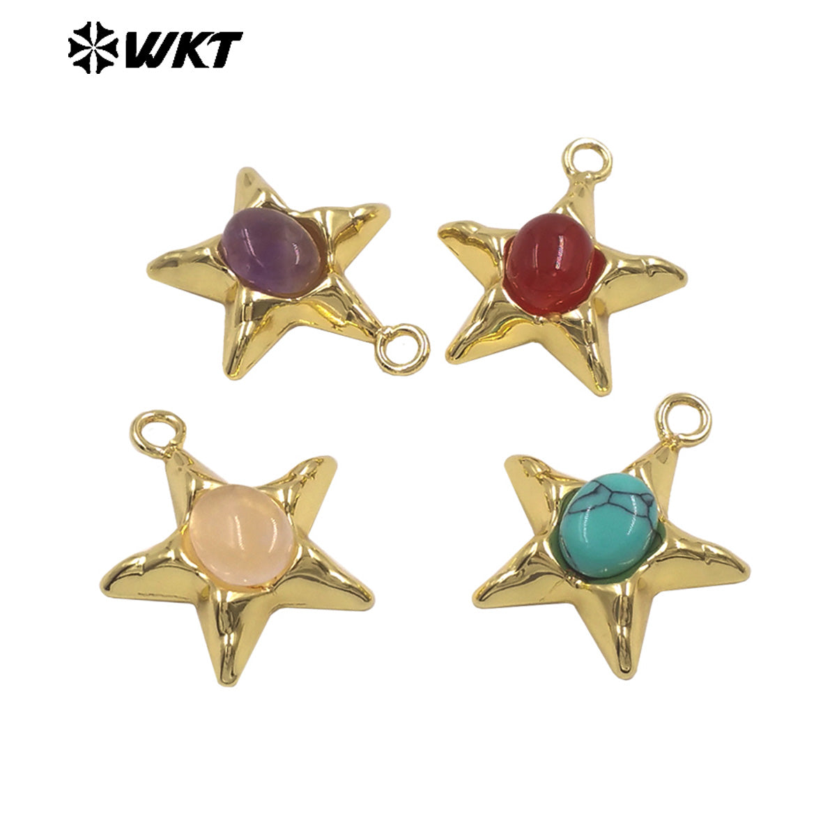 WT-P2133 Wonderful Design Gold Electroplated Natural Gemstones Star Shape Tiny Pendants For Friend Jewelry Gift DIY Making