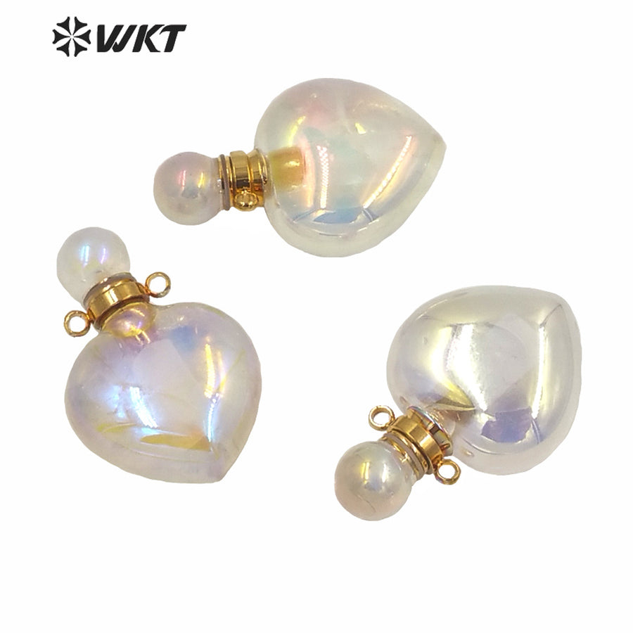 WT-P1595 Amazing WKT Exclusive Color Natural AURA Quartz Heart Shape Stone Pendant Fashion Heart Essencial Oil Bottle Pendant