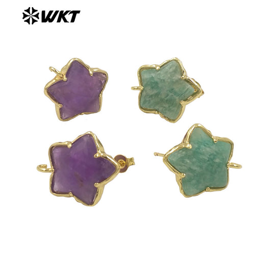 JFE119 Newest Fashion 18K Gold Plated Stone in Prong Setting With One Hoop Star Earring Studs Accessory