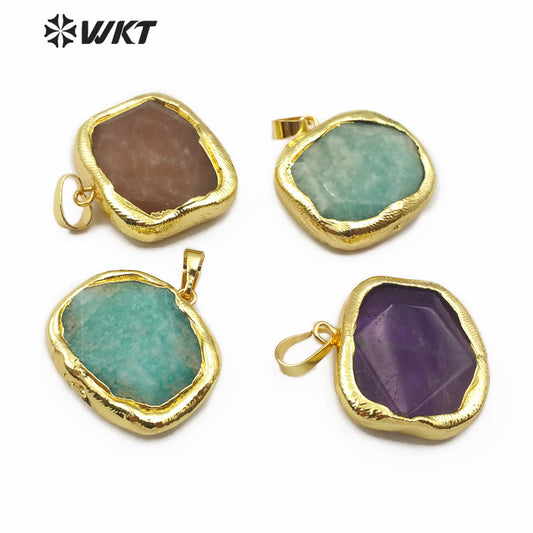 WT-P1468 WKT Jewelry Natural Gemstone Pendant Gold Electroplated Stone Pendant Fashion Charm Necklace Pendant Jewelry
