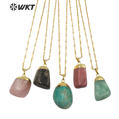 WT-N1211 Wholesale New Natural Gemstone Necklace Gold Plated Stylish Women Charm Jewelry Natural Stone Necklace