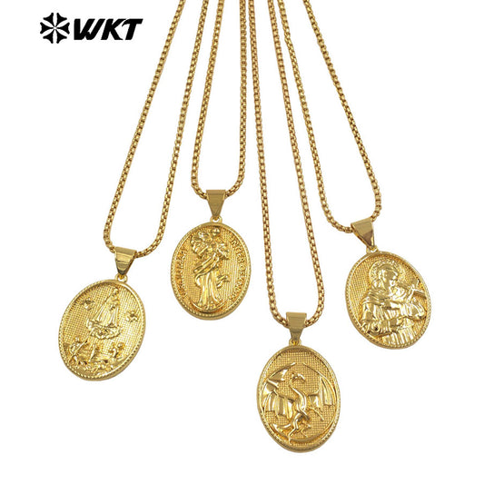 WT-JFN32 Exquisite Women Necklace With Religious Pendant Charms Yellow Brass Gold Plated Fashion Daily Jewelry Accessories