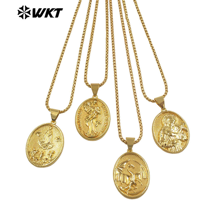 WT-JFN32 Exquisite Women Necklace With Religious Pendant Charms Yellow Brass Gold Plated Fashion Daily Jewelry Accessories