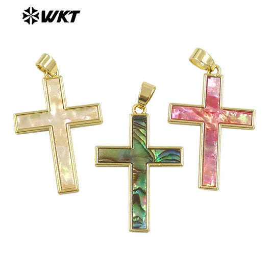 WT-JP378 Wholesale Newest Religious Christian Fashion Gold Natural Shell Cross Pendants for Unisex Jewelry Design