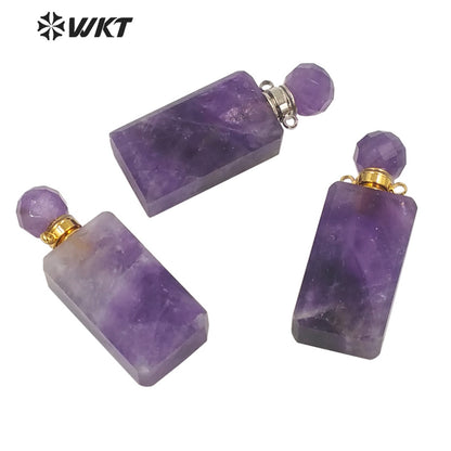 WT-P1633 WKT New Amazing Natural Amethyst Stone Perfume Bottle Pendant Loading Essential Oil Perfume Bottle Pendant