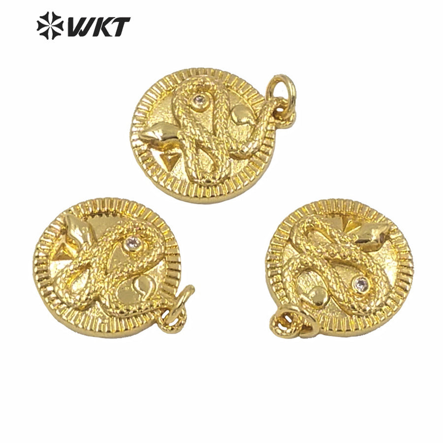 WT-MP179 2021 New Design Full Gold Electroplated Round Charm Metal Pendant 16mm Lady Gold Charm Snake Jewelry Pendant