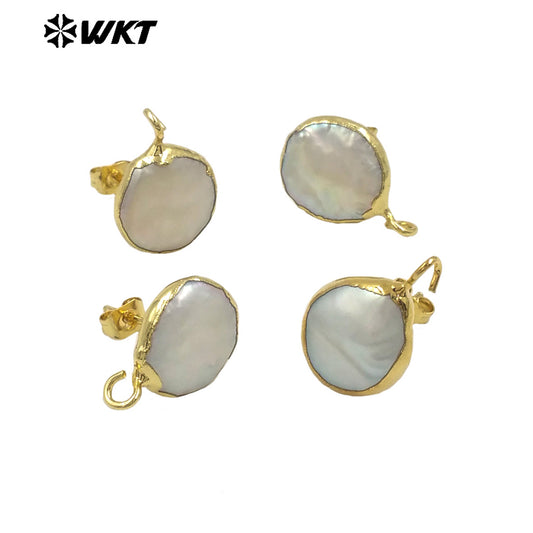 WT-JF329 Pearl Stud Earring Connector Jewelry Random Size Pearl Earring Making Gold Framed Pearl Accessories Jewelry Findings