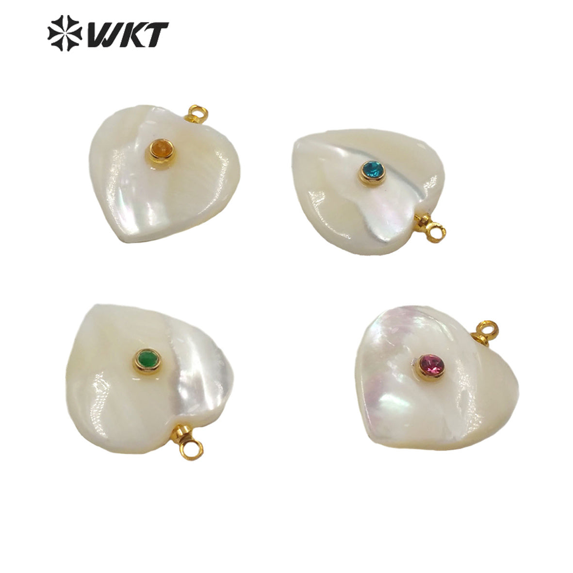 WT-JP209 Natural Heart Shell Pendant With CZ Charm Stylish Jewelry Heart Shape Shell Pendant Gift for Lady