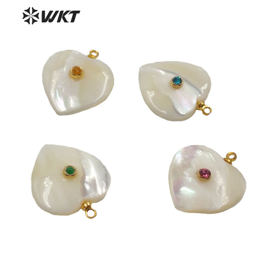 WT-JP209 Natural Heart Shell Pendant With CZ Charm Stylish Jewelry Heart Shape Shell Pendant Gift for Lady