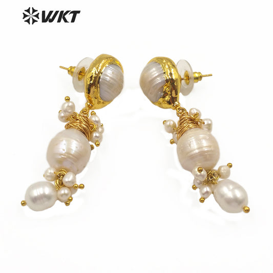 WT-MPE021 Wholesale Natural Freshwater Pearl Earring Stylish Women Elegant Jewelry Pearl Dangling Earring