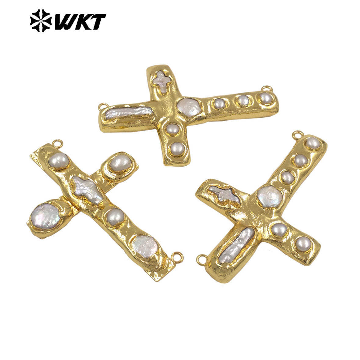 WT-PC015 The New Listing Back Full Gold Plated Natural Freshwater Pearl Cross Connector For DIY Women Necklace Jewelry