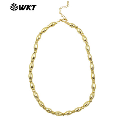 WT-JFN09 Delicate Simple Hot 16inch Long Bullet Beads 18K Real Gold Plated Resist Tarnishable Space Ball Necklace