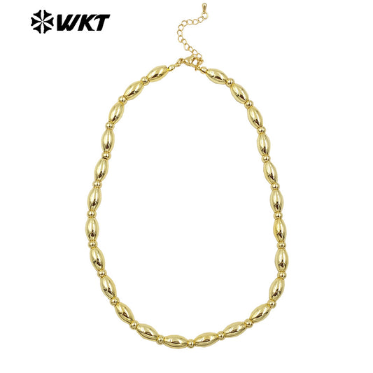 WT-JFN09 Delicate Simple Hot 16inch Long Bullet Beads 18K Real Gold Plated Resist Tarnishable Space Ball Necklace