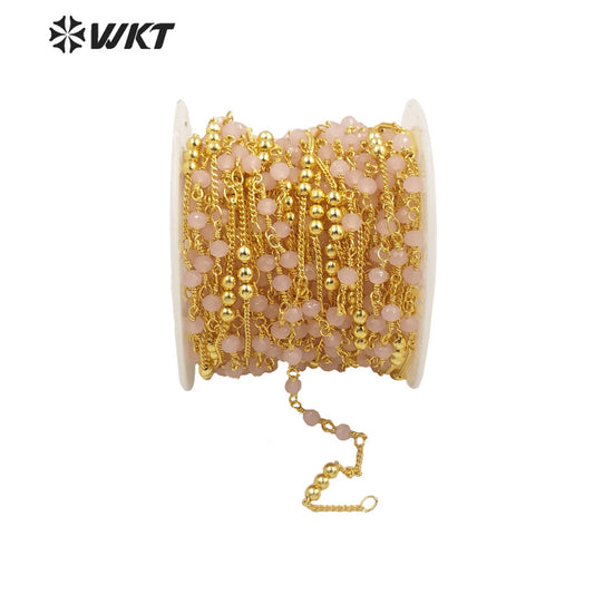 WT-RBC198 WKT New Design Fashion Gold Plated Satellite Beads Handmade Jewelry Design Brass Chain for Necklace Women Link Chain