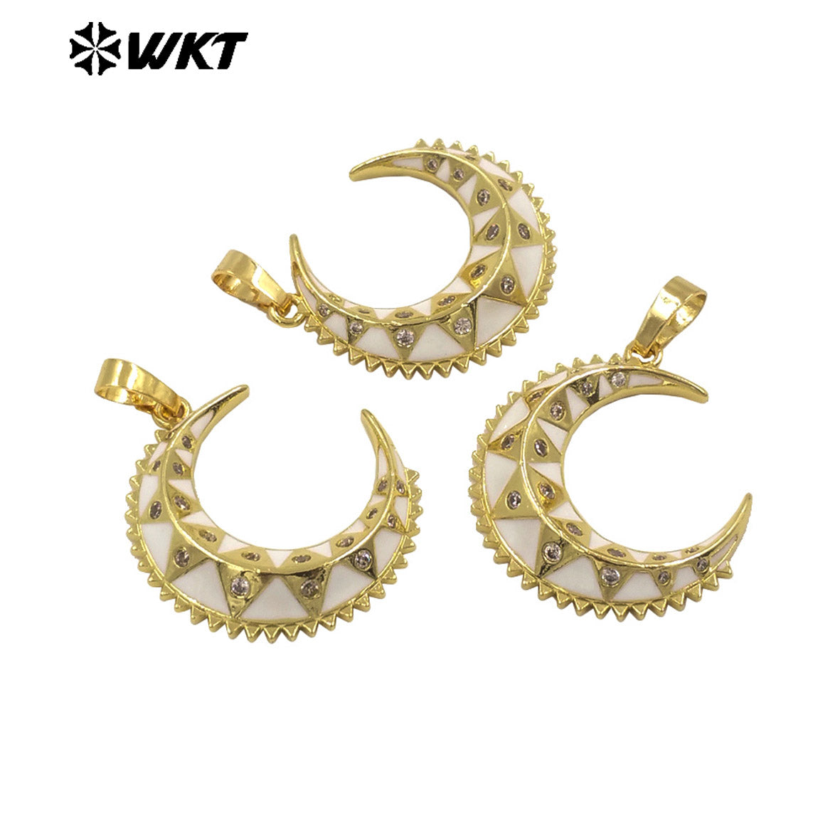 WT-MP306 the Most Popular Vehico Style Rivet Zircon Big Crescent Horn Pendants