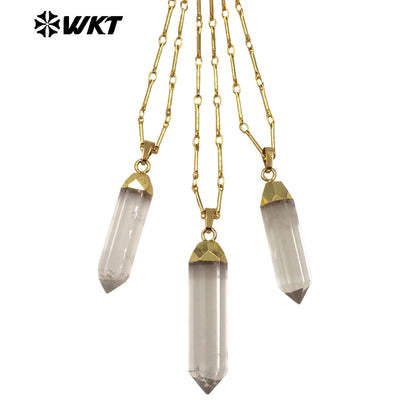 WT-N1490 High Quality Natural Crystal Quartz Point Stone Necklace With Gold Electroplated Classical Style for Jewelry Gift