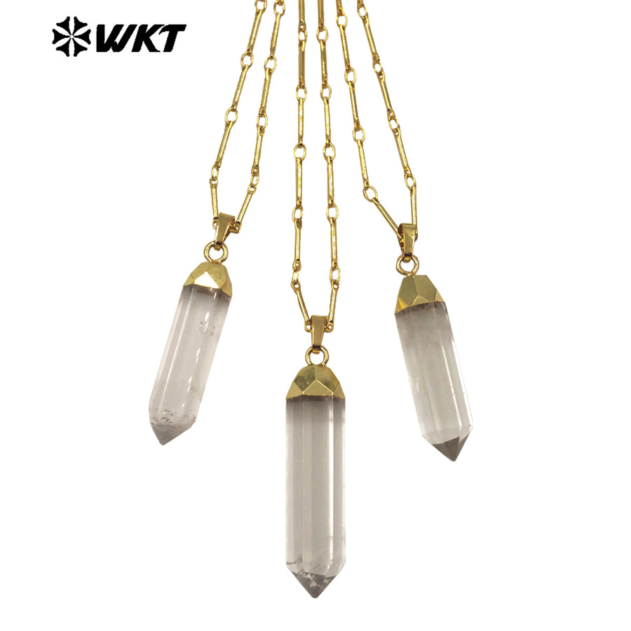 WT-N1490 High Quality Natural Crystal Quartz Point Stone Necklace With Gold Electroplated Classical Style for Jewelry Gift
