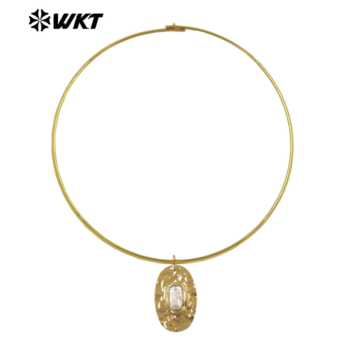 WT-JN394 Simple Vintage Style 18K Gold Plated Rectangle Round Natural Freshwater Pearl Pendant Necklace Choker As Lady Jewelry