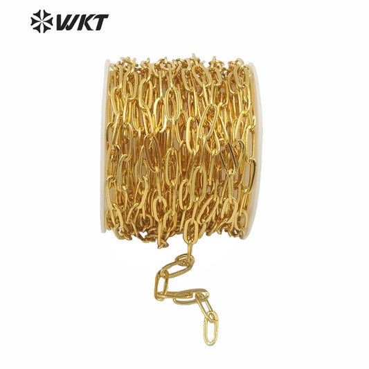 WT-BC152 WKT HOT Sales 18k Real Gold Plated Faceted Link Chain for Necklace Design Women Fashion Jewelry DIY Brass Link Chain