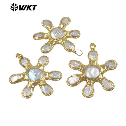 WT-JP510 Luxury Vintage Style Gold Electroplated Multi Natural Freshwater Pearls Flower Shape Pendant For Lady DIY Necklace