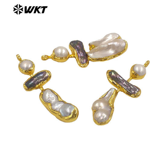 WT-JP433 Exquisite Back Full Gold Plated With Random Shape Natural Freshwater Pearl Pendant For Ladies Elegant Earrings Making