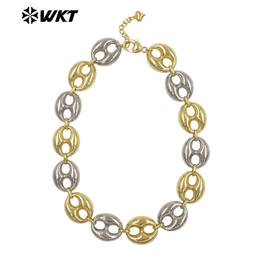 WT-JFN65 Amazing Gold And Silver Plated Metal Yellow Brass Pig Nose Shape Chain Necklace For Female Party Matching Jewelry