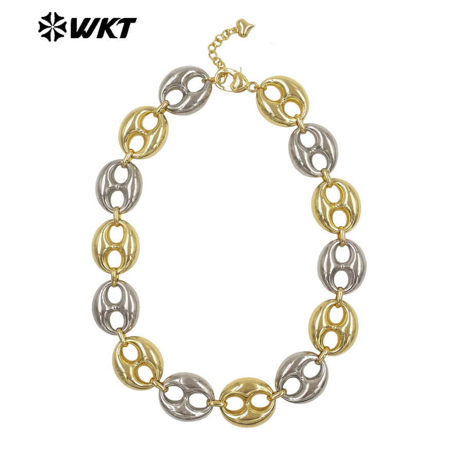 WT-JFN65 Amazing Gold And Silver Plated Metal Yellow Brass Pig Nose Shape Chain Necklace For Female Party Matching Jewelry