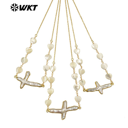 WT-JN301 Wholesale Private Label Religious 18K Gold Plated Love Beads Cross Pendant Women Necklace As Birthday Gift Jewelry
