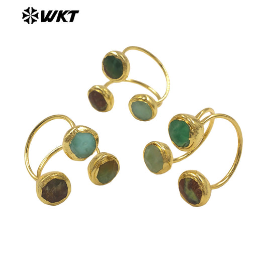 WT-R577 High Quality Natural Australia Chrysoprase Stone Gold Plated Triangle Adjustable Rings For Girls Fashion Accessory