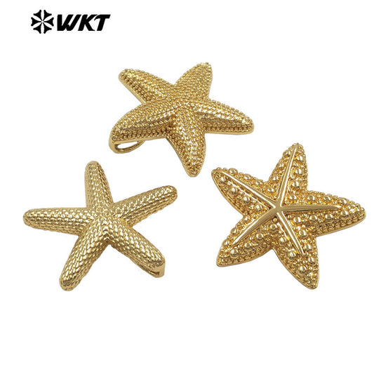 WT-P2081 High Quality 18K Gold Plated On Brass Metal Starfish Shape Little Pendants For Women Handmade Earrings DIY Design