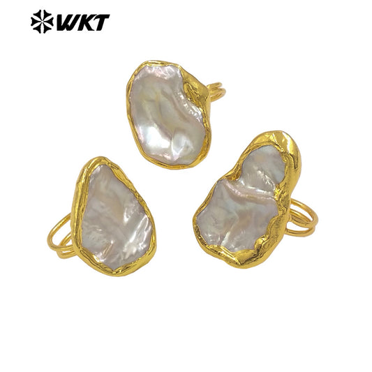 WT-MPR136 Boutique Gold Plated Ladies Jewelry Simple Design Natural Irregular Freshwater Pearl Rings For Daily Decoration