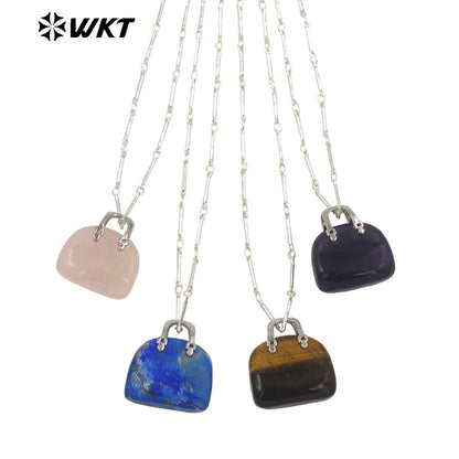 WT-N1362 Cute Handbag Shape Crystal Clear Natural Colored Gemstone Necklace Ladies Jewelry Necklace Gemstone Necklace