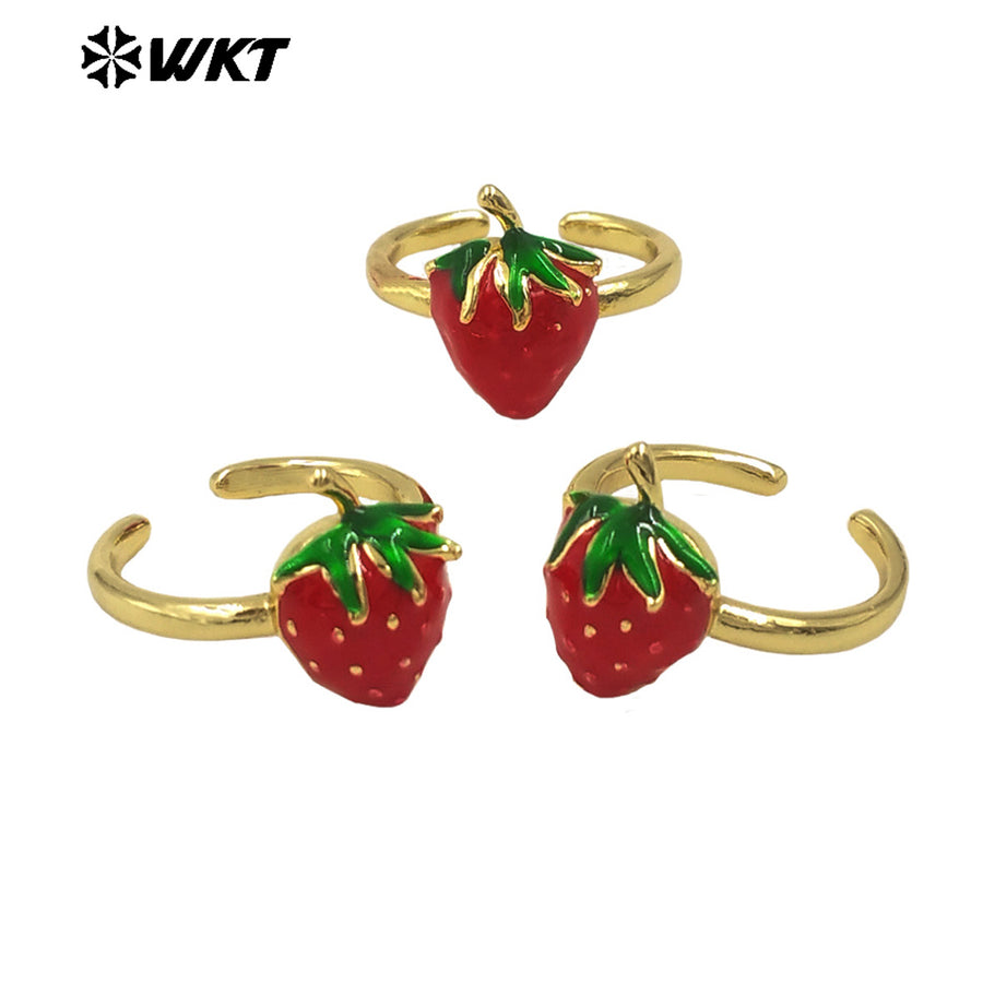 WT-RF007 New Arrival Yellow Brass With Drop Oil Ring Women Lovely Strawberry Design Gold Plated For Party Jewelry Accessories